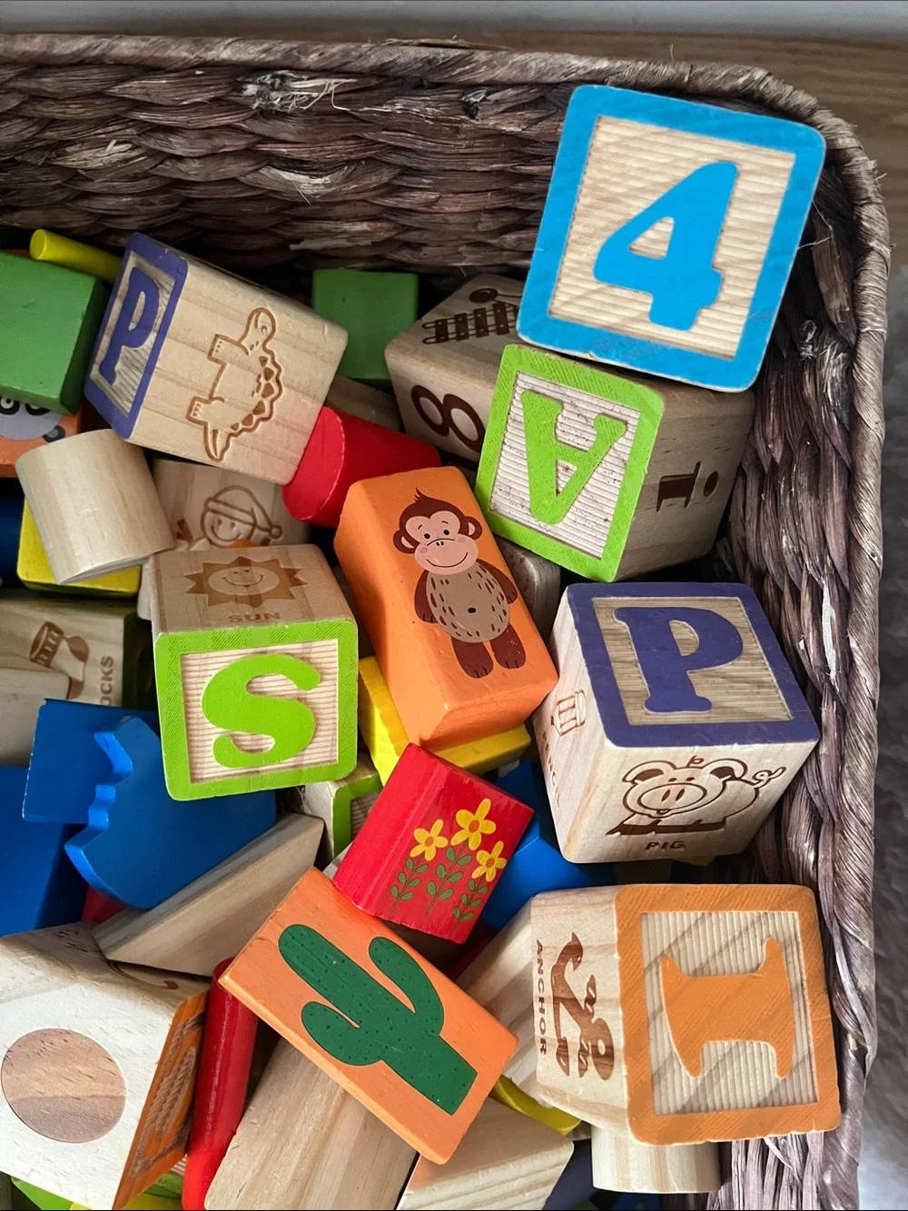 Classic Wooden Alphabet & Shape Blocks - Multicolor Kids Toy